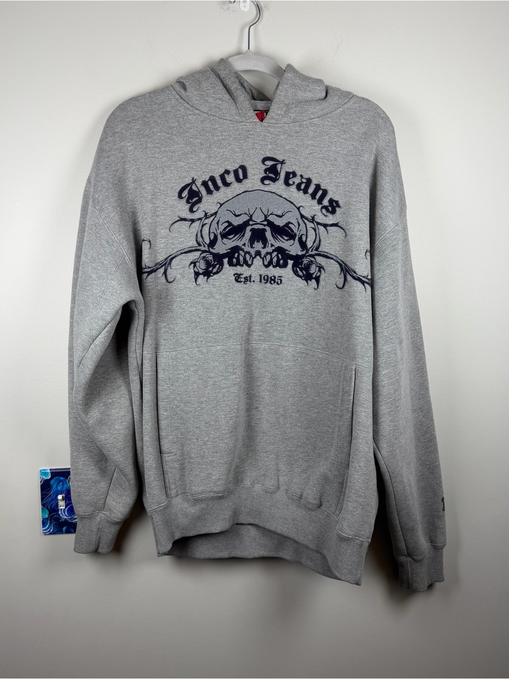 Vintage JNCO Jeans Gray Hoodie Sweatshirt Large Y2K TIGER Skater Skull Graphic